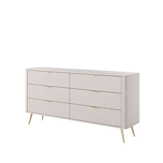 Kommode Lante 163x81 cm - beige - 6 skuffer