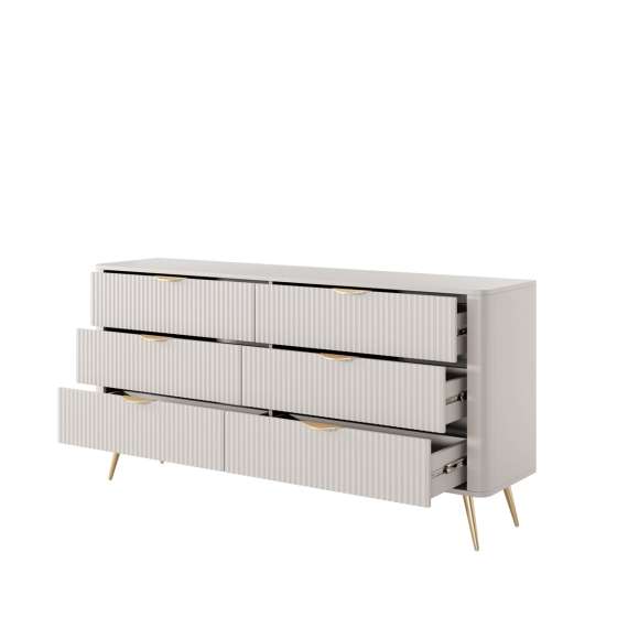 Kommode Lante 163x81 cm - beige - 6 skuffer