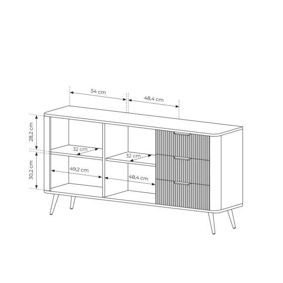 Skjenk Lante 163x81 cm - beige - 2 dører - 3 skuffer
