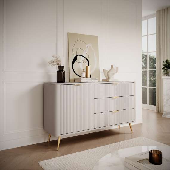 Skjenk Lante 138x81 cm - beige - 1 dør - 3 skuffer
