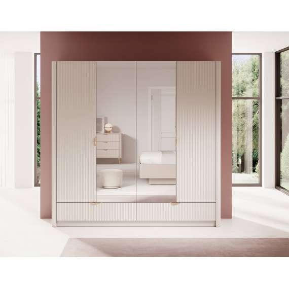 Garderobeskap Lante 213x209 cm - beige - med innredning