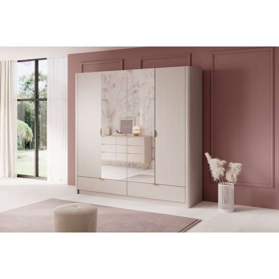 Garderobeskap Lante 213x209 cm - beige - med innredning