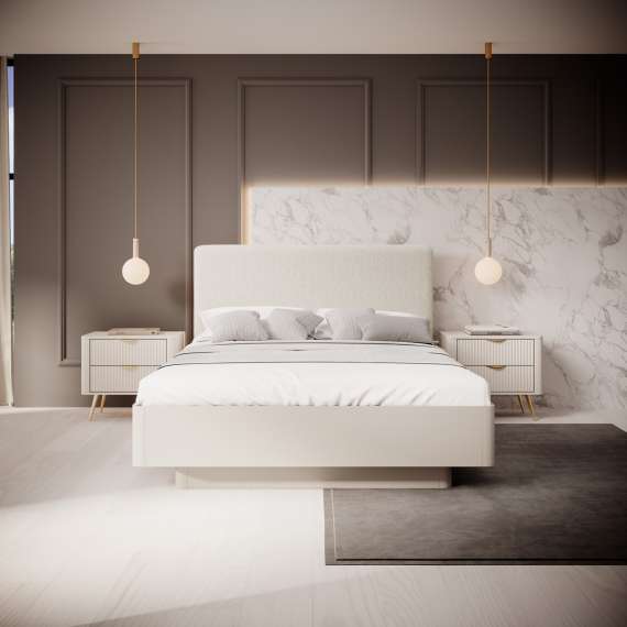 Seng Lante 160 cm - beige - med oppbevaring