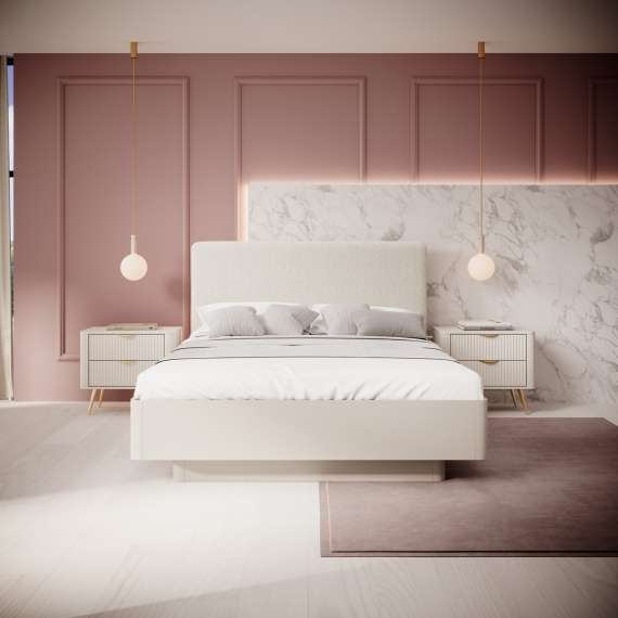 Seng Lante 160 cm - beige - med oppbevaring