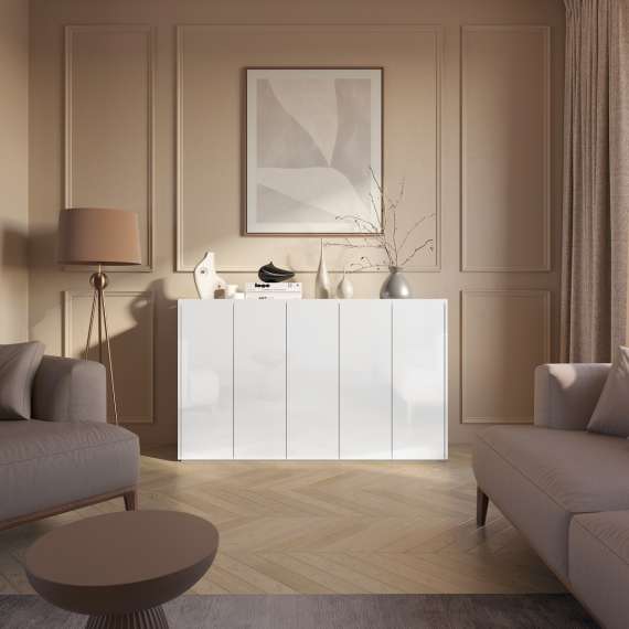 Skap Easy 156x95 cm - hvit - eik - 5 dører