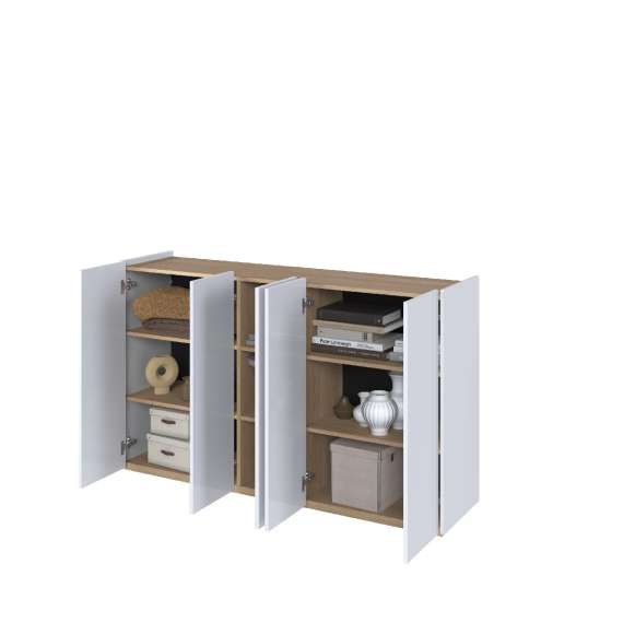 Skap Easy 156x95 cm - hvit - eik - 5 dører