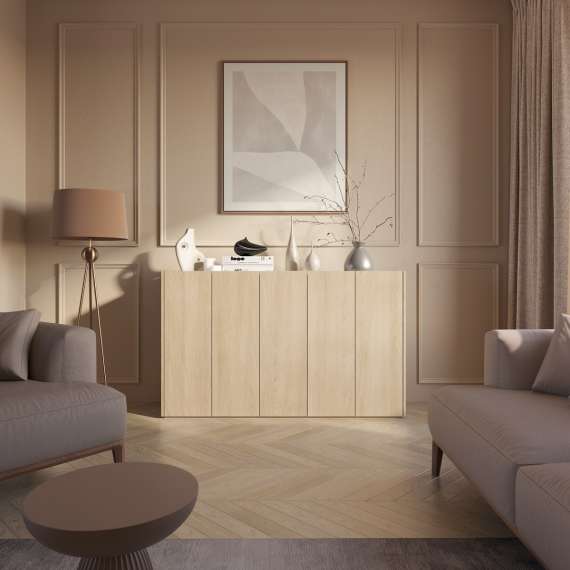 Skap Easy 156x95 cm - eik - hvit - 5 dører