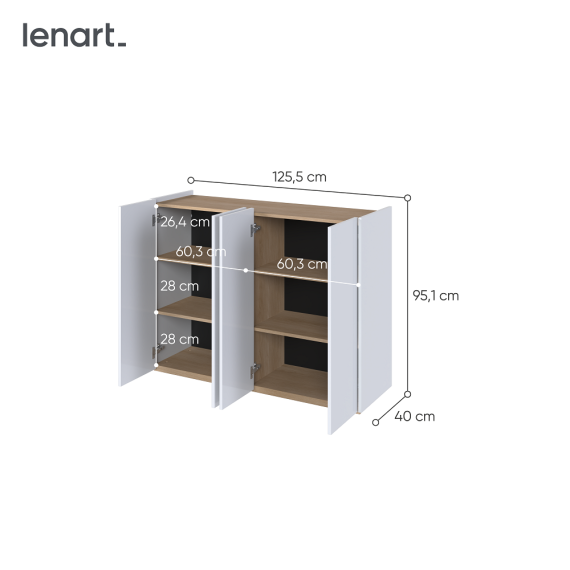 Skap Easy 126x95 cm - hvit - eik - 4 dører