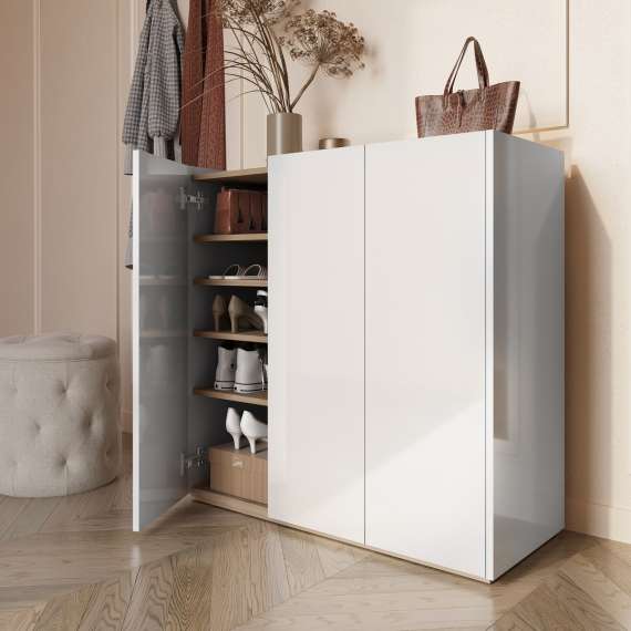 Skap Easy 126x95 cm - hvit - eik - 4 dører