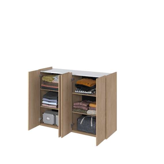 Skap Easy 126x95 cm - eik - hvit - 4 dører