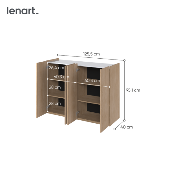 Skap Easy 126x95 cm - eik - hvit - 4 dører