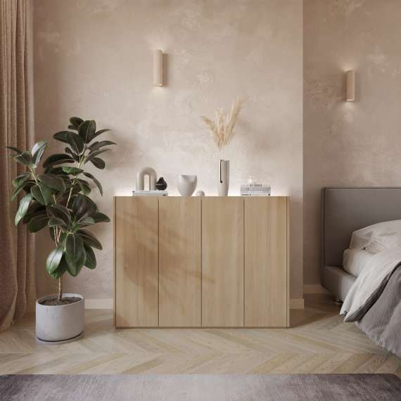 Skap Easy 126x95 cm - eik - hvit - 4 dører