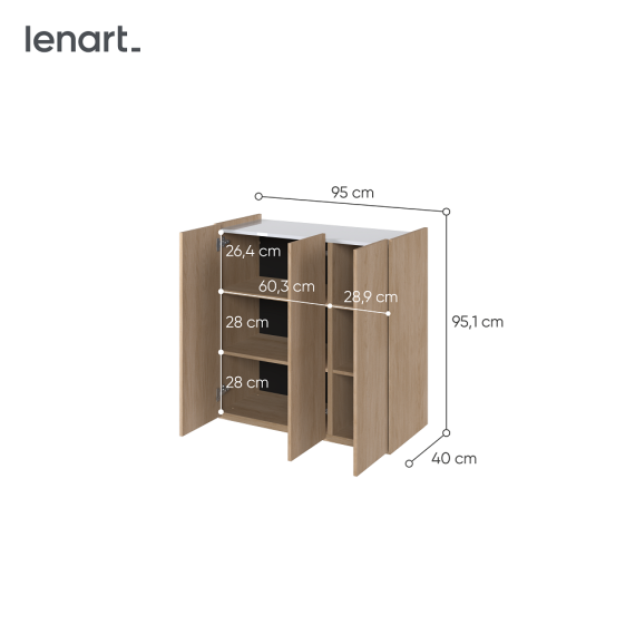 Skap Easy 95x95 cm - eik - hvit - 4 dører