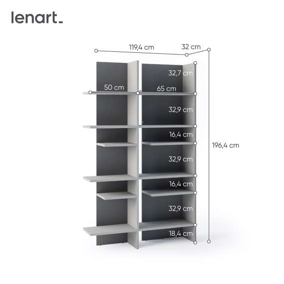 Reol Fitt 120x197 cm - grå - LED lys - høyre