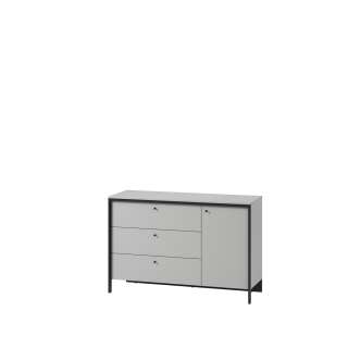Kommode Gris 136x91 - grå - 1 dør - 3 skuffer
