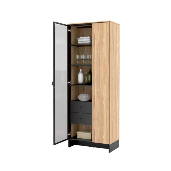 Vitrineskap Nomad 73x196 cm - ask - sort
