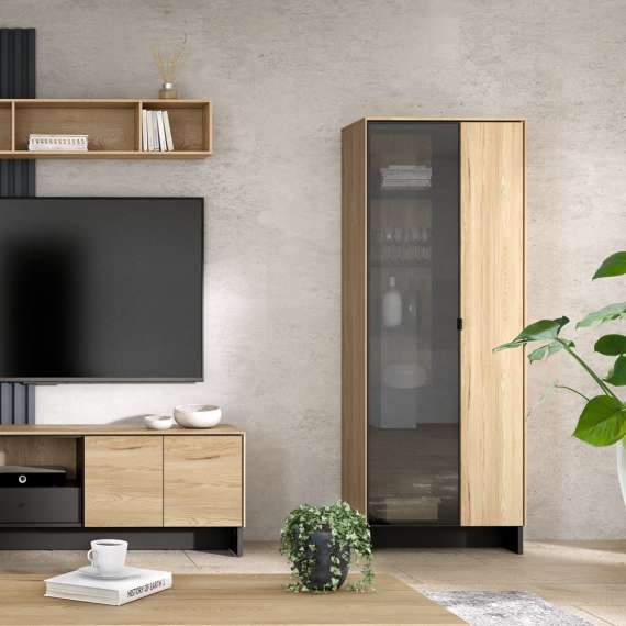 Vitrineskap Nomad 73x196 cm - ask - sort