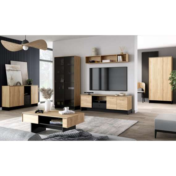 Vitrineskap Nomad 73x196 cm - ask - sort