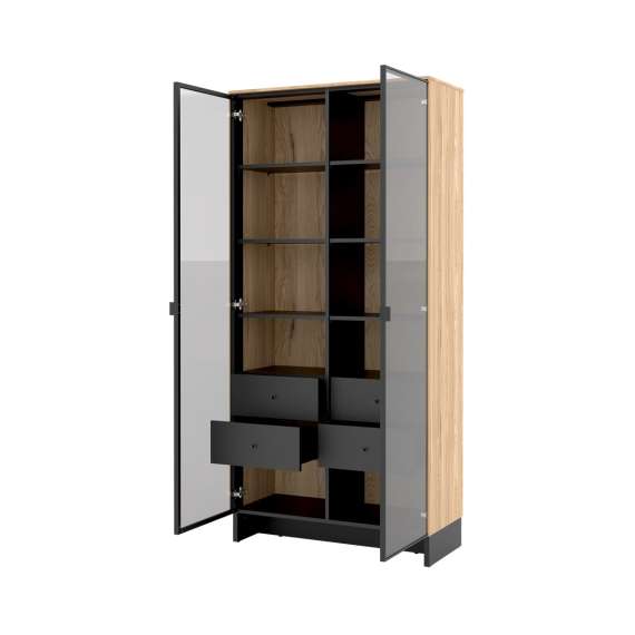 Vitrineskap Nomad 92x196 cm - ask - sort