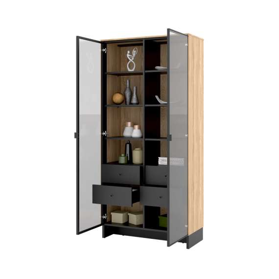 Vitrineskap Nomad 92x196 cm - ask - sort