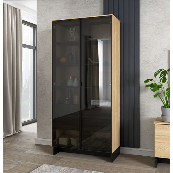 Vitrineskap Nomad 92x196 cm - ask - sort