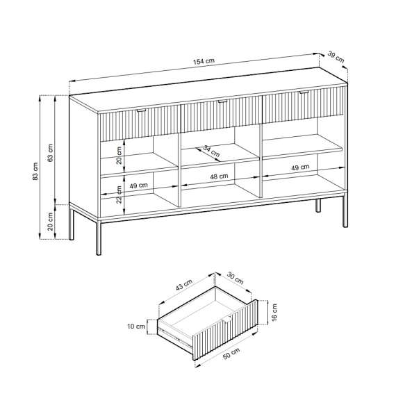 Skjenk Nova 154x83 cm - cashmere matt - spiler