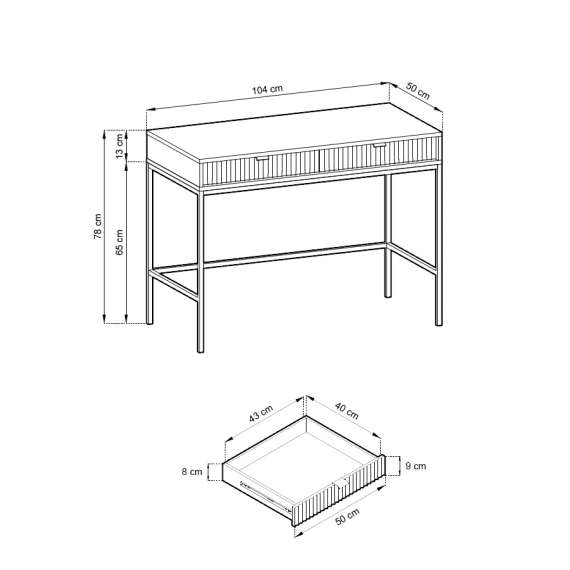 Sminkebord Nova 104 cm - cashmere - riller - 2 skuffer