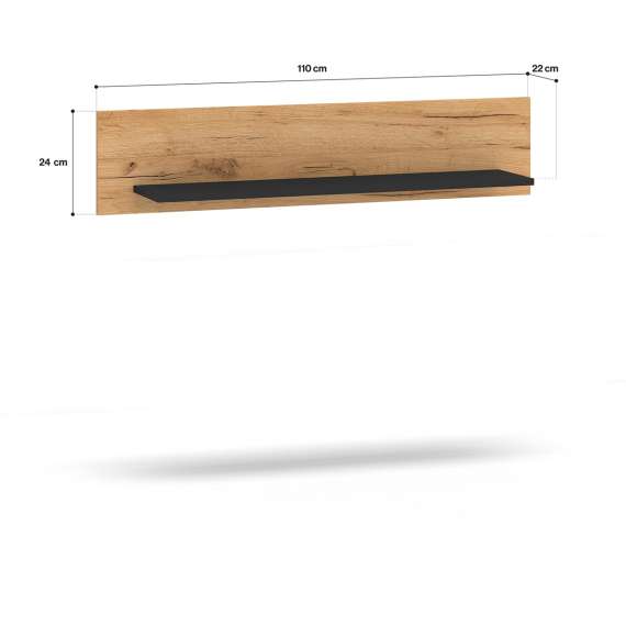 Hylle Urso 110x24 cm - eik craft - svart matt - vegghengt
