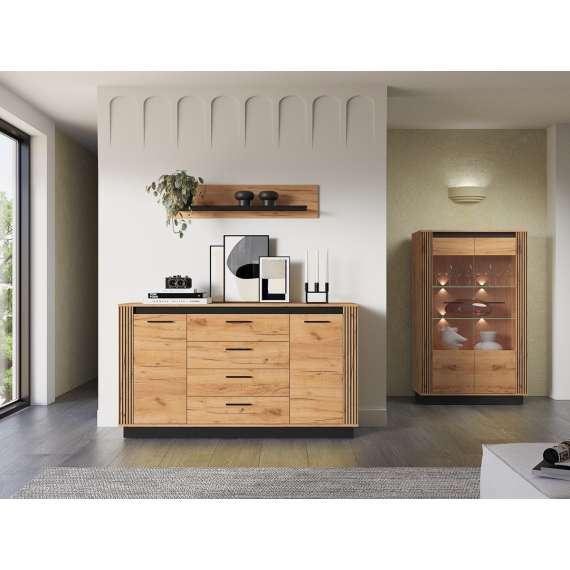 Hylle Urso 110x24 cm - eik craft - svart matt - vegghengt