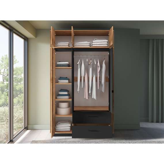 Overskap Urso 150x40 cm - 3 dører - eik craft gold - svart matt