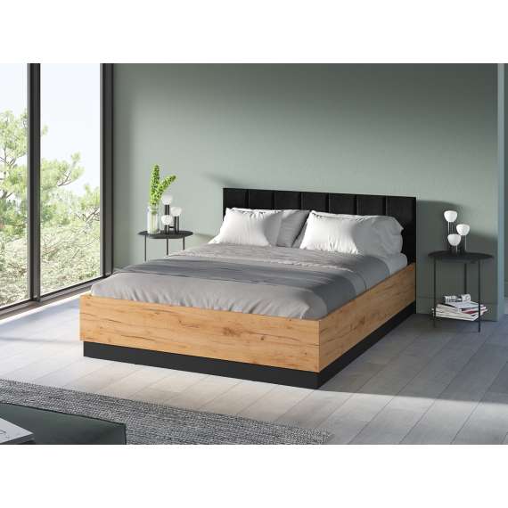 Seng  Urso 160x200 cm - eik craft gold - svart matt - oppbevaringspalss