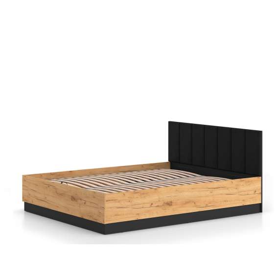 Seng  Urso 160x200 cm - eik craft gold - svart matt - oppbevaringspalss