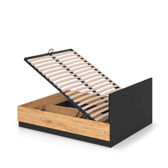 Seng  Urso 160x200 cm - eik craft gold - svart matt - oppbevaringspalss