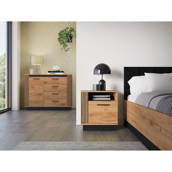 Nattbord Urso 50x55 cm - 1 dør - eik craft gold - svart matt