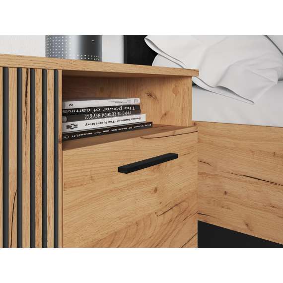 Nattbord Urso 50x55 cm - 1 dør - eik craft gold - svart matt