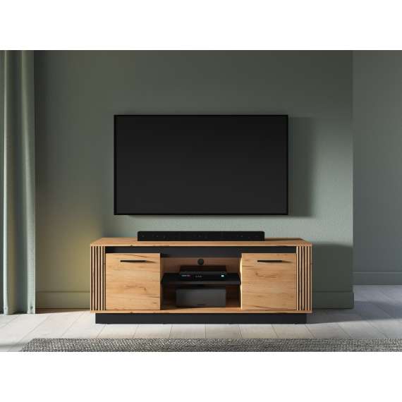 Tv-benk Urso 150x55 cm - 2 dører - eik craft gold - svart matt