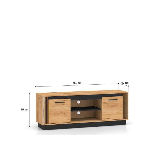 Tv-benk Urso 150x55 cm - 2 dører - eik craft gold - svart matt