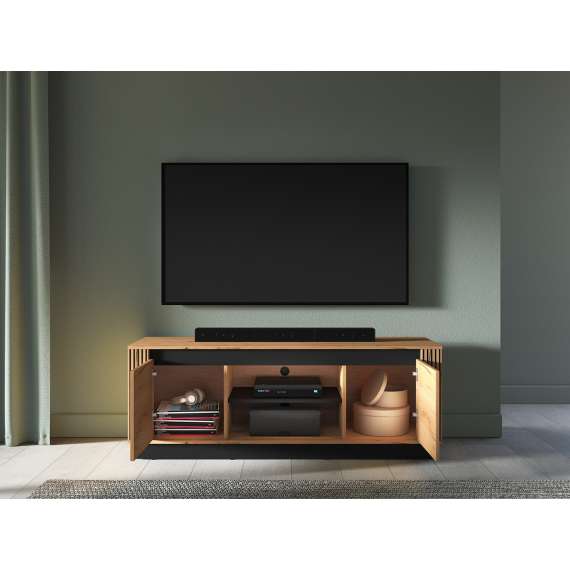 Tv-benk Urso 150x55 cm - 2 dører - eik craft gold - svart matt