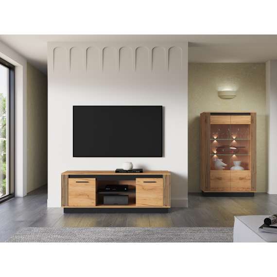 Tv-benk Urso 150x55 cm - 2 dører - eik craft gold - svart matt