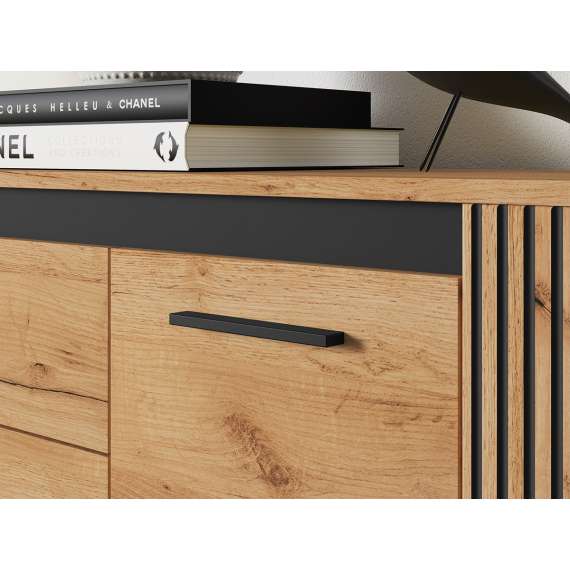 Skjenk Urso 160x90 cm - 2 dører - 4 skuffer - eik craft gold - svart matt