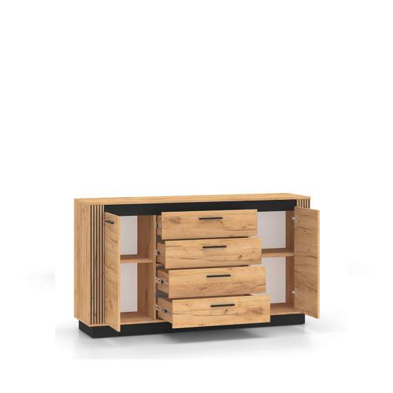 Skjenk Urso 160x90 cm - 2 dører - 4 skuffer - eik craft gold - svart matt