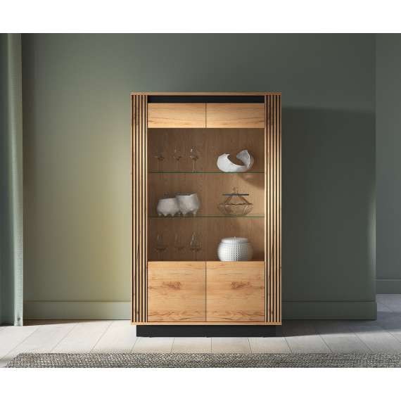 Vitrineskap Urso 92x141 cm - 2 dører - eik craft gold - svart matt