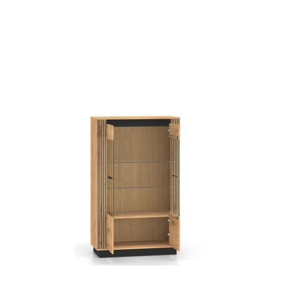 Vitrineskap Urso 92x141 cm - 2 dører - eik craft gold - svart matt