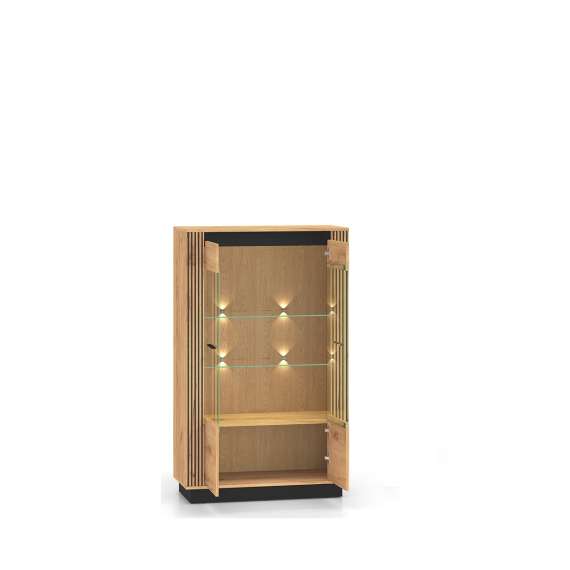 Vitrineskap Urso 92x141 cm - 2 dører - eik craft gold - svart matt