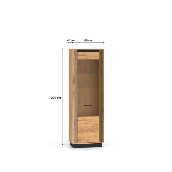 Vitrineskap Urso 65x200 cm - 1 dør - eik craft gold - svart matt
