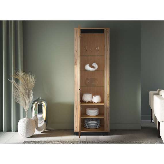 Vitrineskap Urso 65x200 cm - 1 dør - eik craft gold - svart matt