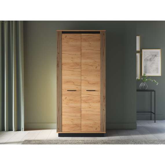Garderobeskap Urso 92x200 cm - 2 dører - eik craft gold - svart matt