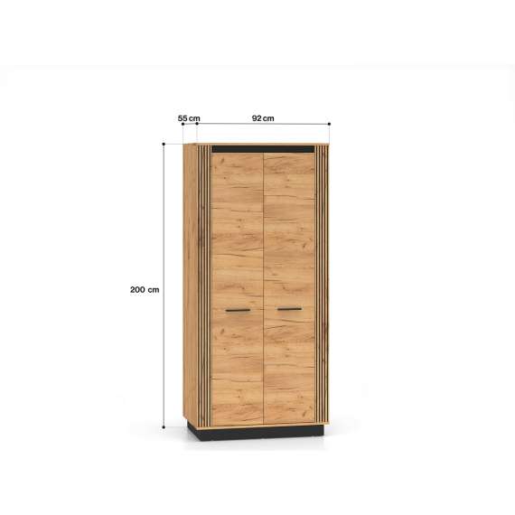 Garderobeskap Urso 92x200 cm - 2 dører - eik craft gold - svart matt