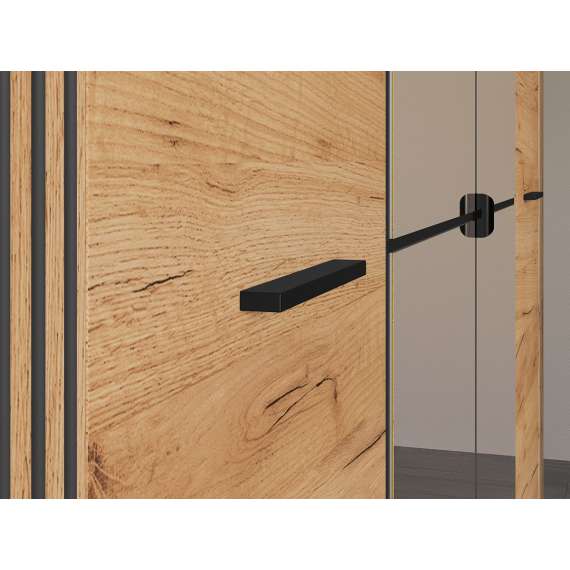 Garderobeskap Urso 200x210 cm - 4 dører - 2 skuffer - eik craft gold - svart matt - speil