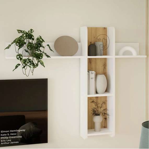 Hylle Wardiol 160x140 cm - hvit matt - eik artisan - vegghengt